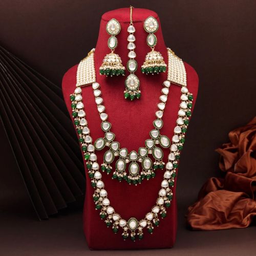 Green Color Kundan Necklace Set (KN1414GRN)