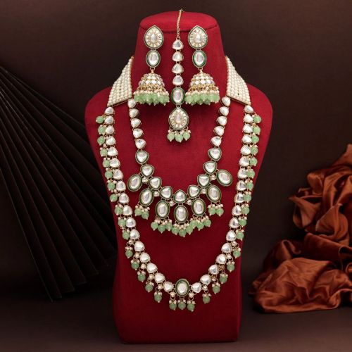 Parrot Green Color Kundan Necklace Set (KN1414PGRN)