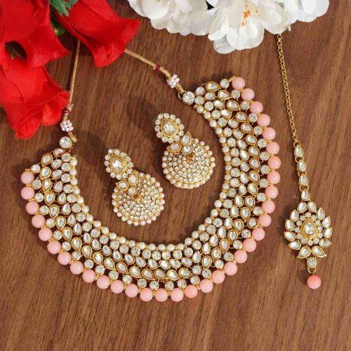 Peach Color Kundan Necklace Set (KN995PCH)