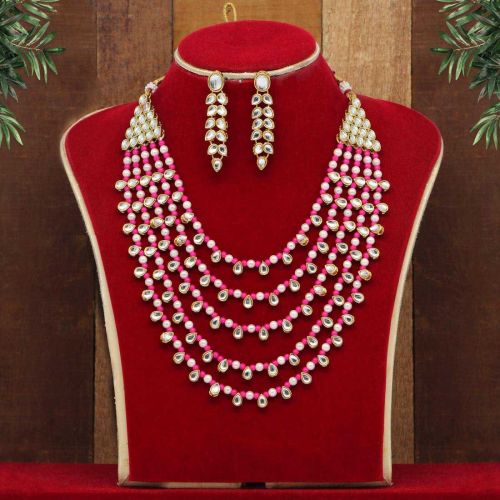 Rani Color Kundan Necklace Set (KN201RNI)