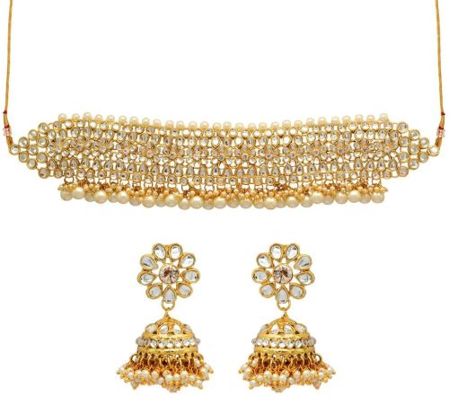 White Color Choker Kundan Necklace With Earring