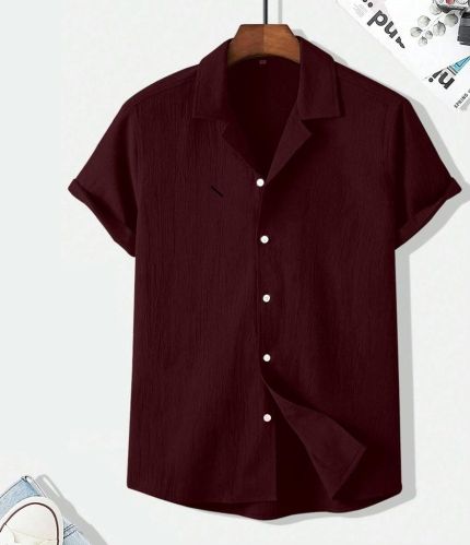 Dark Maroon Structured Mens Half Sleeve Shirt