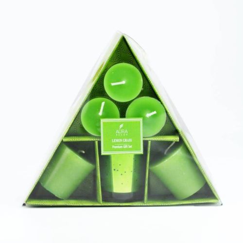 Lemon Grass Triangular Candle Gift Set, Color : Green