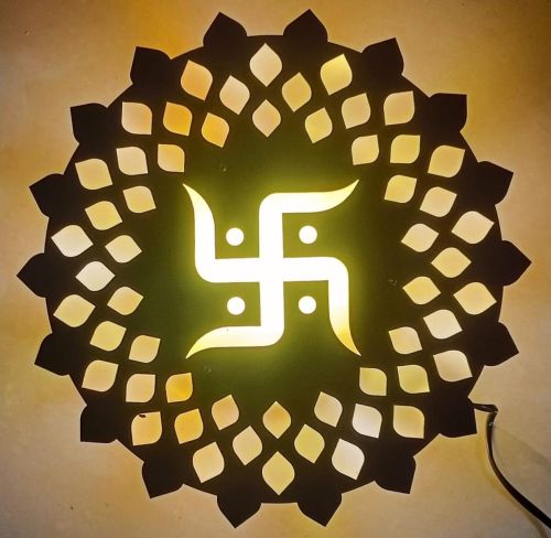 Rustic Aesthetic. Swastik Decorative Wooden Wall Hanging Light