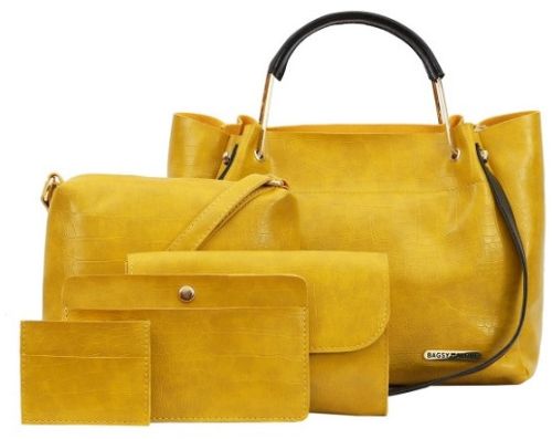 Yellow PU Structured Handheld Bag Pack Of 5