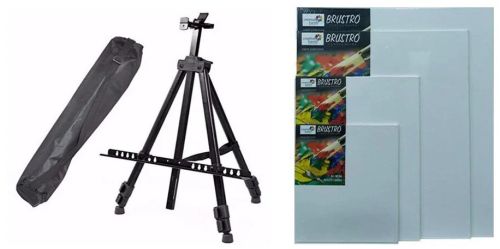 Artists Portable Lightweight Metal Display Easel With 4 Size Cotton Canvas Boards