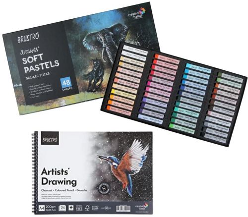 Artists Soft Pastels Set Of 48 With Drawing Pad A4