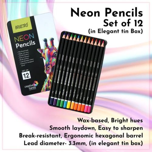 Brustro Neon Pencils Set Of 12 (In Elegant Tin Box)