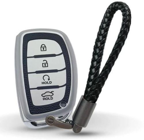 Hyundai TPU (Artificial) Leather Key Cover and Keychain (Type 6)