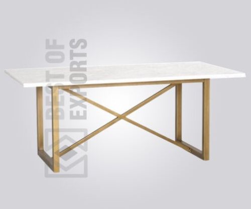 Metal Industrial Marble Dining Table, Color : White