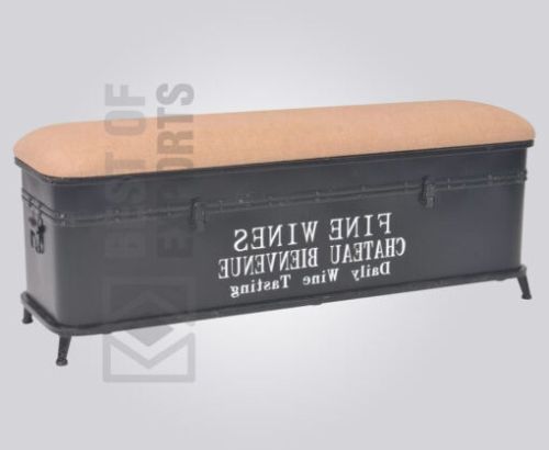 Metal Upholstered Seat Storage Cafe Bench