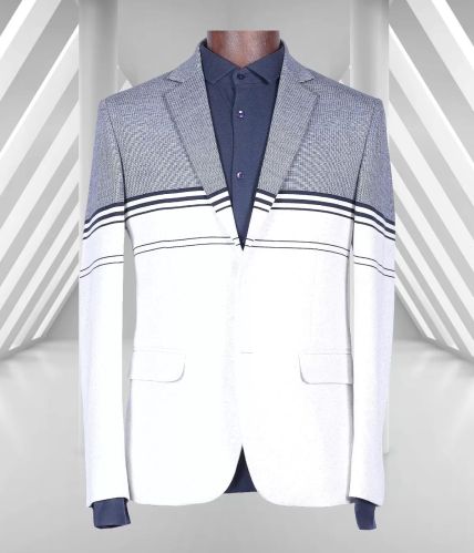 Blue And White Colored Striped Slim Fit Men’s Casual Blazer