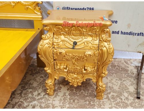 Star Enterprises Teak Wood Hand Carved Bed Side Table BDSD-043