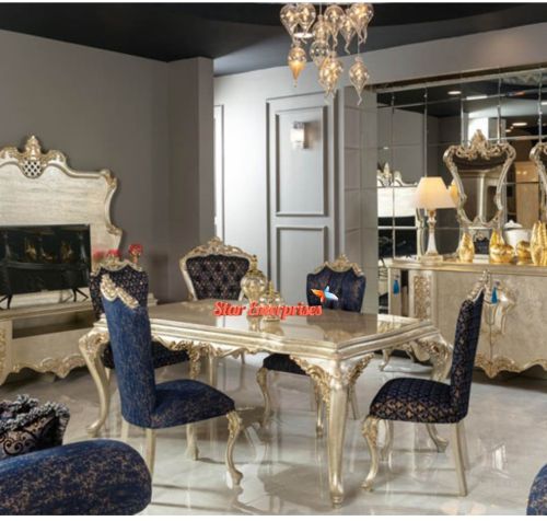 Wooden Antique Gold Dining Table Set DNG-069