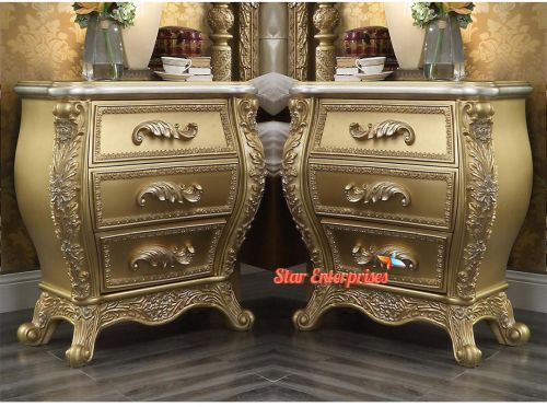 Wooden Luxury Bed Side Table BDSD-014, Color : Antique Gold