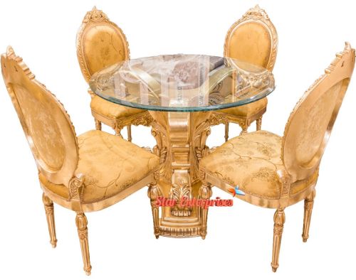 Star Enterprises Wooden Round Dining Table Set DNG-09, Color : Gold