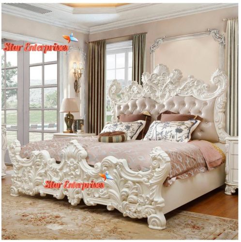 Star Enterprises Wooden Royal King Size Bed Bd-040, Color : White