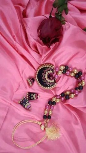 Tani's Choice Pink and Black Moon Terracotta Necklace Set