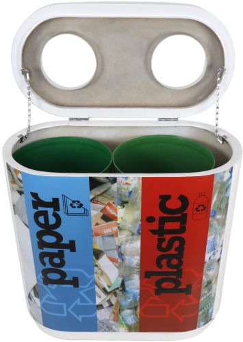 KC Green FRP Open Top Duo 60L Steel Recycle Bin, Color : Light Blue