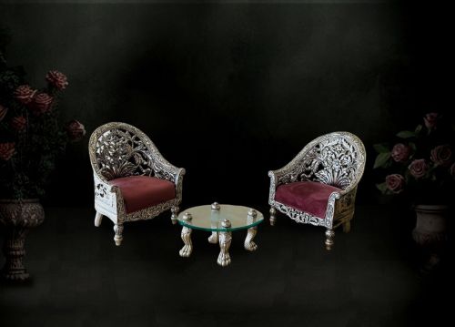 Silver Chairs and Tea Table Set