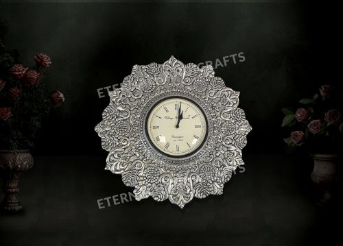 Silver Floral Designed Wall Clock
