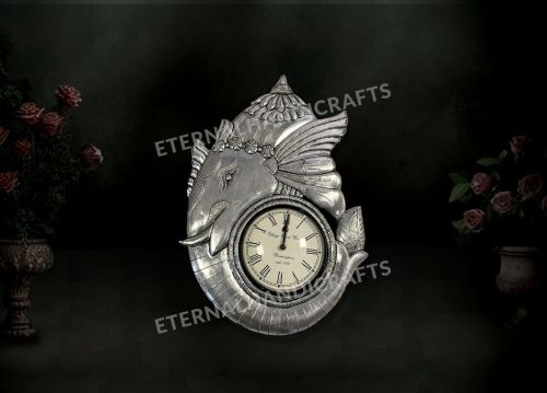 Silver Ganesha Designed Wall Clock