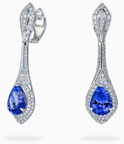 Intense Blue Pear Shaped Tanzanite 4.83 Carats Women Earrings Dangling