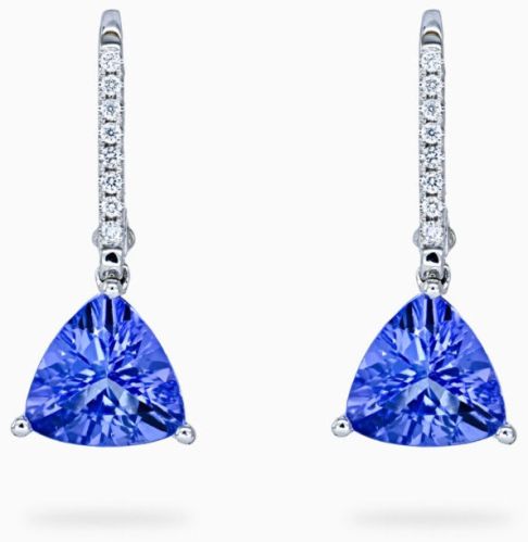 Moderate Violet Trilliant Shaped Tanzanite 3.34 Carats Women Dangling Earrings