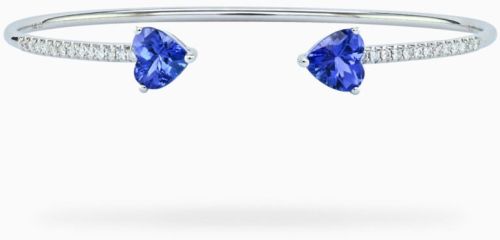 White Gold Violet Heart Shaped Tanzanite Women Bangle