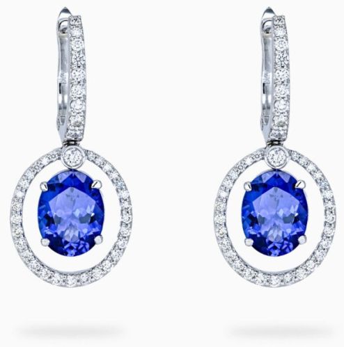 Vivid Blue Oval Shaped 5.87 Carats Women Tanzanite Dangling Earrings