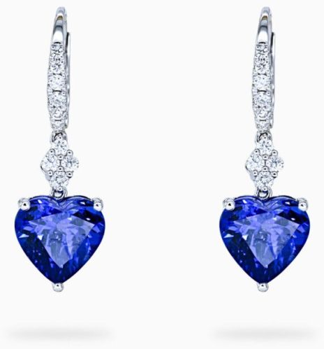 Vivid Violet Heart Shaped 7.10 Carats Women Tanzanite Dangling Earrings