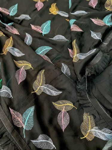 Black Colour Shade Chiffon Silk Saree, Saree Length : 5.5 Meter