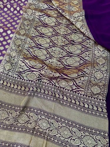 Burgundy Contrast Khaddi Georgette Banarasi Saree