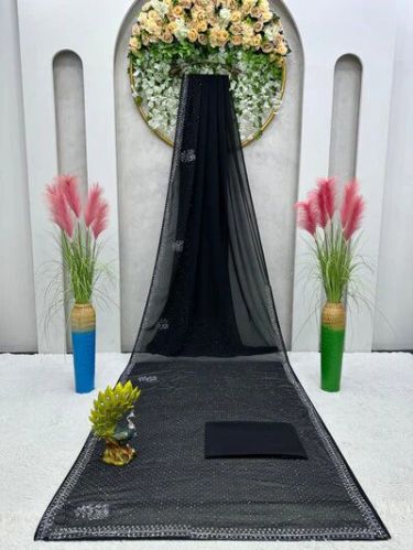 Designer Black Shimmery Sequins Saree, Saree Length : 5.5 Meter