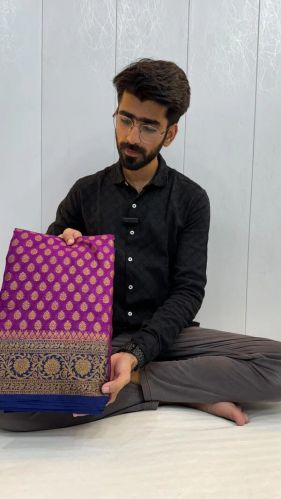 Georgette Silk Khaddi Buti Banarasi Saree, Saree Length : 5.5 Meter