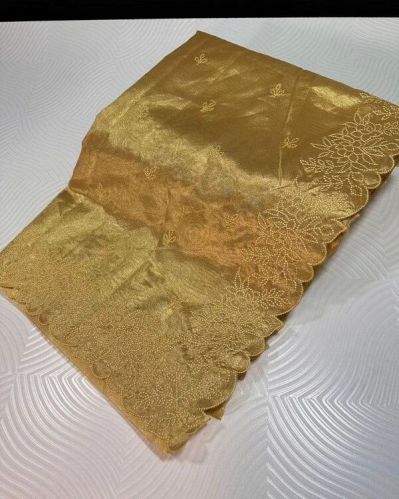 Kantha Stitch Golden Tissue Saree