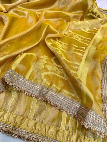 Light Gold Silk Heavy Lace Banarasi Saree
