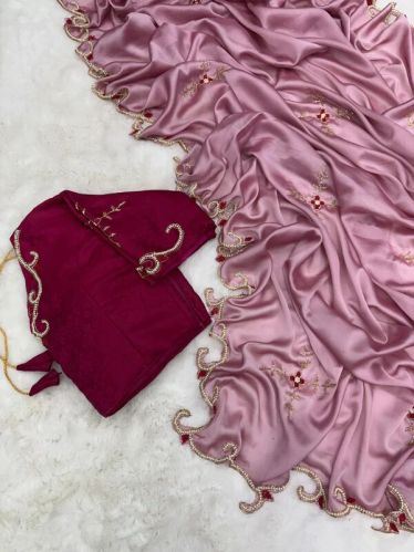 Mauve Shade Premium Softsilk Handwork Saree