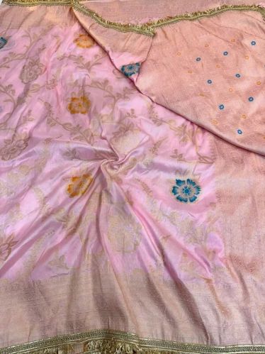Pink Chiniya Silk Floral Design Banarasi Saree