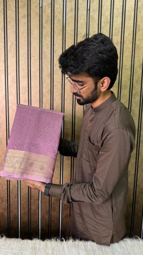 Pink Tissue Silk Stones Embedded Banarasi Saree