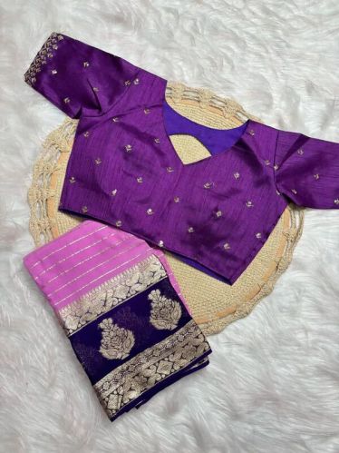 Viscose Georgette Zari Stripe Saree, Saree Length : 5.5 Mtr