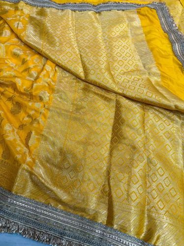 Yellow Crepe Georgette Floral Banarasi Saree
