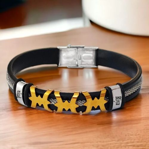 Leather Customize Mens Stainless Steel Bracelet