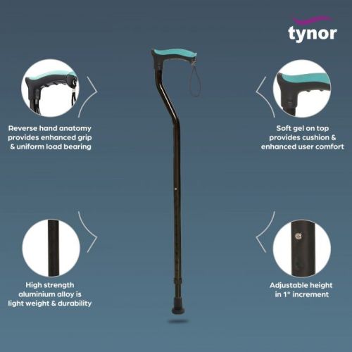 Tynor Walking Stick, Black, Universal Size, 1 Unit