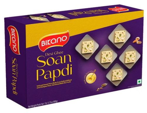 Bikano Soan Papdi, Color : Golden, Packaging Type : Box