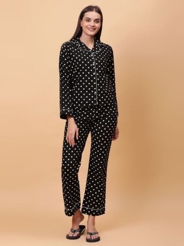 Polka Dot Poplin Cotton Night Suit for Women