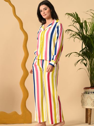 Women’s Multicolor Full Sleeve Rayon Night Suit