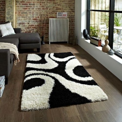 Black & White Microfiber Living Room Shaggy Carpet