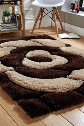 Brown & Beige Rose Modern Shaggy Rug