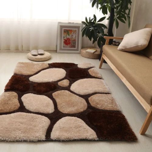 Brown Beige 3d Cut Classical Look Stone Shaggy Carpet